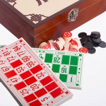 Лото настольная игра в деревянной коробке W9902 (90 дер.боч.,48 карт,40 фиш,р-р 20x12x6см, цвета в ассортименте)