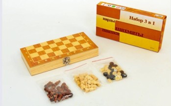 Шахматы, шашки, нарды 3 в 1 деревянные W7721 (фигуры-дерево, р-р доски 24x24см)