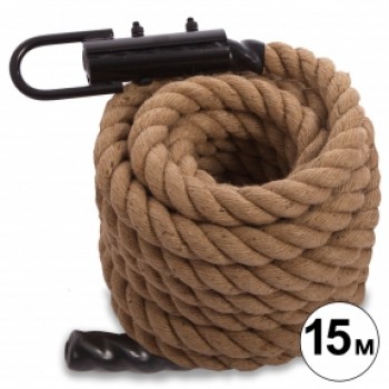 Канат спортивный для лазанья с креплением COMBAT BATTLE ROPE FI-0909-15 (сизаль, ручки:винил, l-15м,d-3,8см)