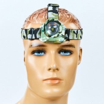 Фонарик налобный 6805BM (пластик, 1 Cree, линза, на аккумуляторе, камуфляж)