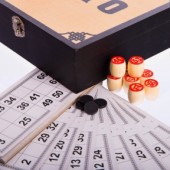 Лото настольная игра в деревянной коробке W9901 (90 дер.боч.,48 карт,40 фиш,р-р 24x22x6,5см)
