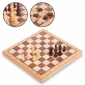 Шахматы, шашки 2 в 1 деревянные W9042 (фигуры-дерево, р-р доски 43см x 43см)