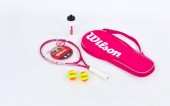 Набор для большого тенниса WILSON WRT220300 STARTER SET 25 (1ракетка (малиновый-белый)+2мяча(оранжевый-салатовый)+бутылка для воды)